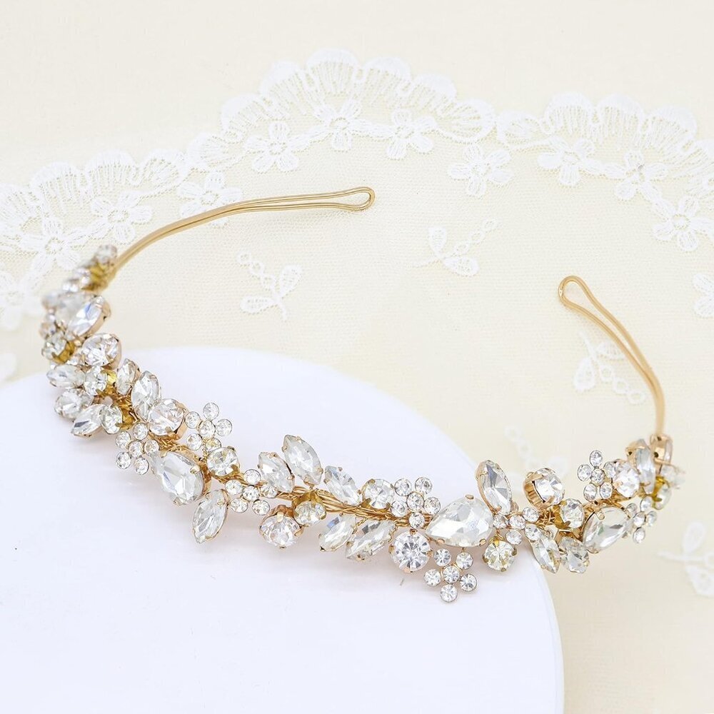 Crystal Wedding Headband Bridal Hair Accessory Gold Elegant for Bridesmaids